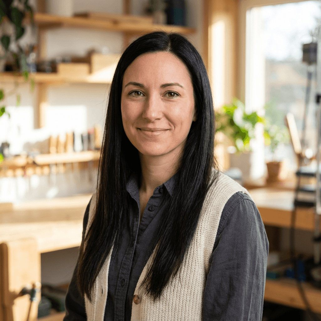 Lynette Whitby, founder of Fresh Crown, standing in a bright workspace